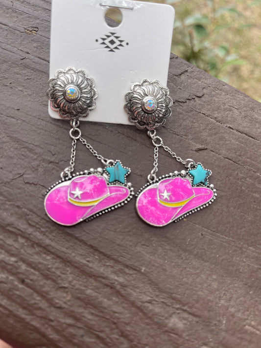 Earrings, Pink and Turquouse hats