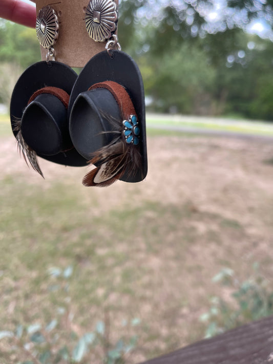 Earrings, Black Feathered