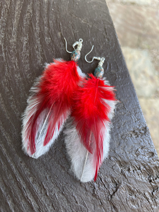 Earrings, feather layered